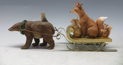 Медведь в упряжке с лесными друзьями 34х6,5х15см