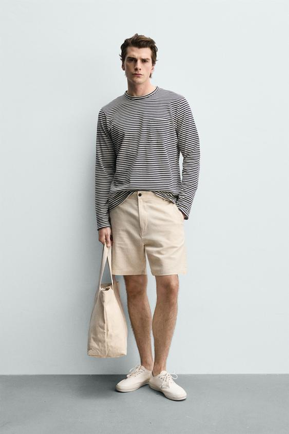ZARA ШОРТЫ REGULAR FIT ИЗ РЕЛЬЕФНОЙ ТКАНИ, СВЕТЛО-БЕЖЕВЫЙ