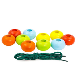 Шнуровки-бусы "Шайбы цветные", развивающая игрушка для детей, обучающая игра из дерева
