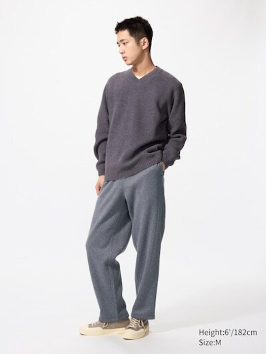 UNIQLO ШФЛИСОВЫЕ БРЮКИ ДЛИНОЙ ДО ЩИКОЛОТКИ, ТЕМНО-СЕРЫЙ