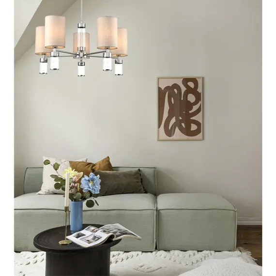 6585/5 MODERNI LN25 56 хром/бежевый, металл/текстиль, стекло Люстра подвесная E14 5*40W 220V ARNIKA