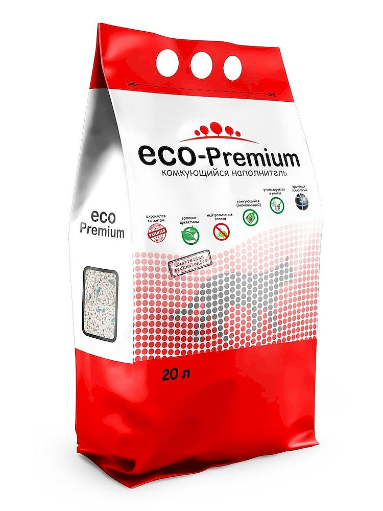 Наполнитель ECO Premium GREEN для кошачьего туалета, древесный, комкующийся, пакет 20 л