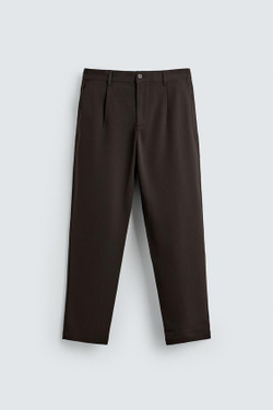 ZARA БРЮКИ STRAIGHT FIT КОМФОРТ, КОРИЧНЕВЫЙ