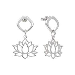 Серьги-пусеты с подвеской Лотос из серебра 925 пробы