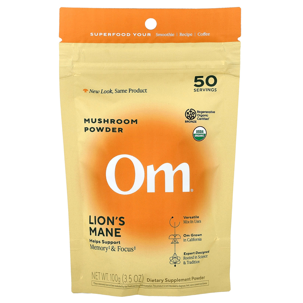 Om Mushrooms, грибной порошок, ежовик гребенчатый, 100 г (3,5 унции)