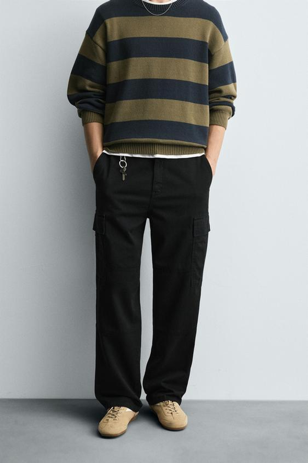 ZARA БРЮКИ-КАРГО STRAIGHT FIT, ЧЕРНЫЙ