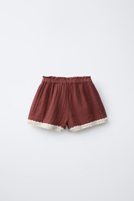 ZARA БЕРМУДЫ ИЗ ТКАНИ С КРУЖЕВОМ КРОШЕ, ТЕРРАКОТОВЫЙ