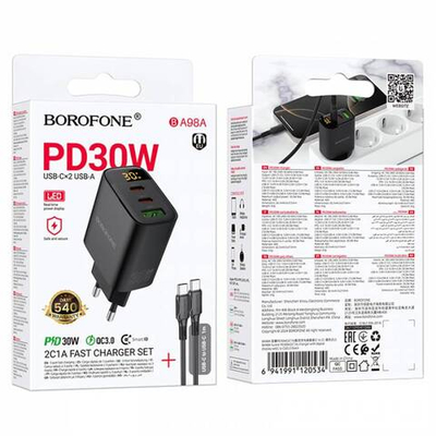 Зарядное устройство на Type-C Borofone PD30W (2C1A) BA98A (black)