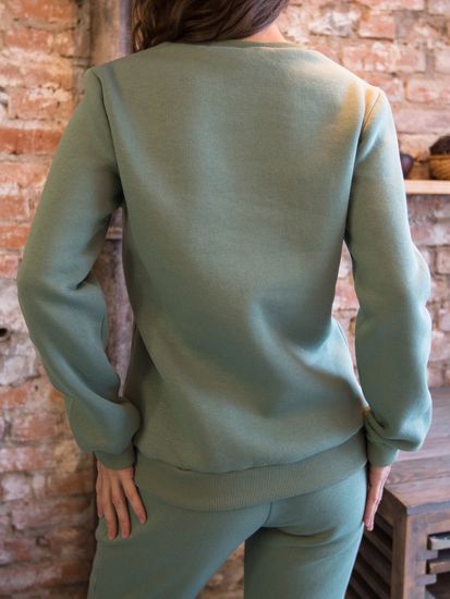 Костюм из футера с начесом без капюшона - оливковый