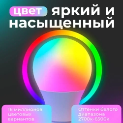 Лампочка светодиодная е27 / умная RGB с пультом управления /9Вт с регулируемой яркостью/16 цветов
