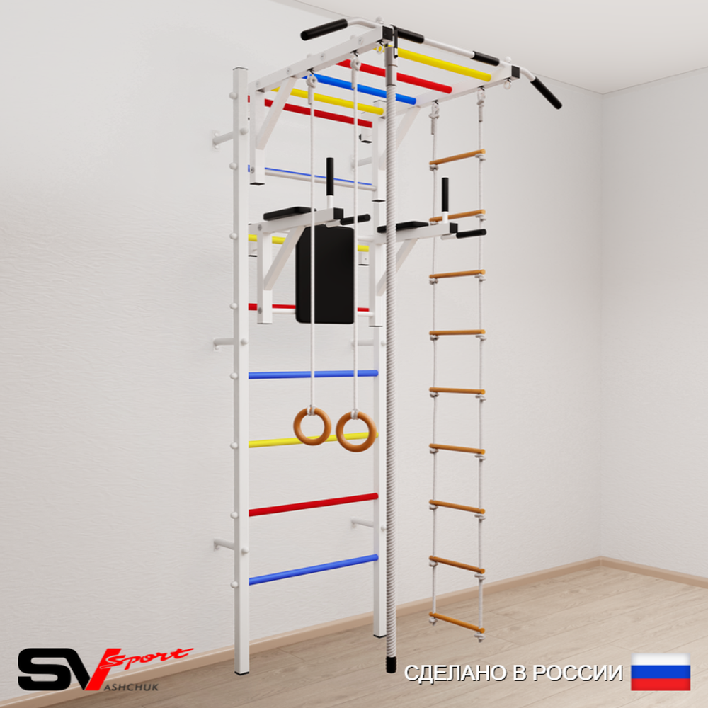 Шведская стенка Sv Sport усиленная 623 (Турник рукоход/Брусья/Канат/Кольца/Лестница)