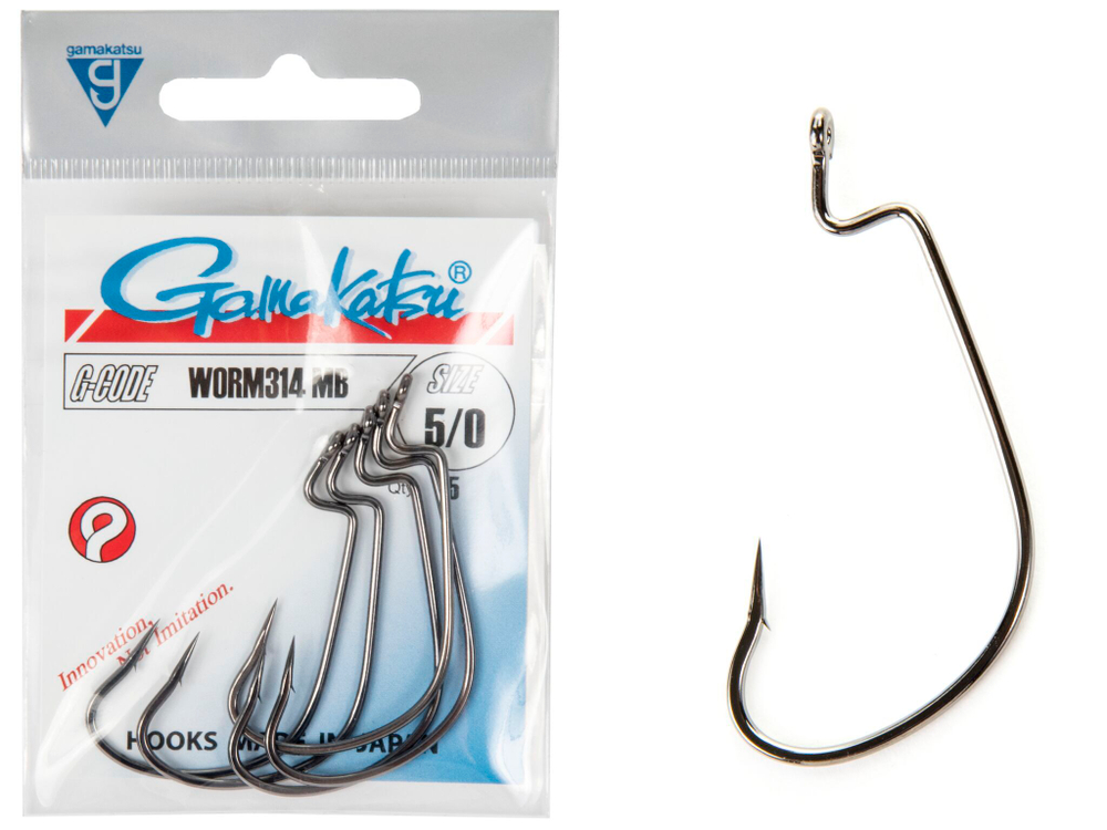 Крючки офсетные Gamakatsu WORM 314 HOOKS №5/0, 5шт.