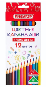 Карандаши цветные 12цв,шестигранные ЭКО "КЛАССИК" (Пифагор)