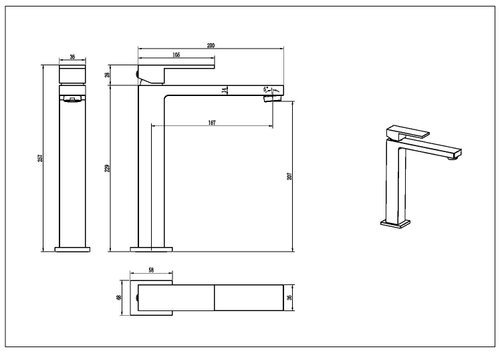 Boheme Смеситель для умывальника высокий Qubic Bronze