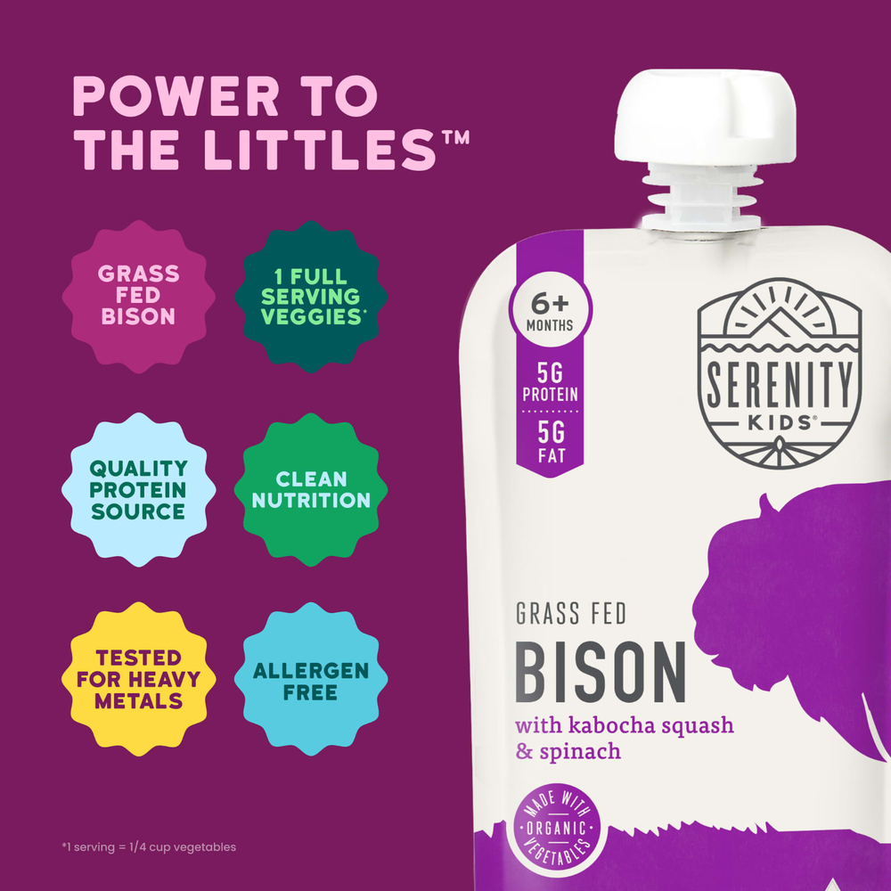 Serenity Kids, бизон травяного откорма с тыквой и шпинатом, для детей от 6 месяцев, 99 г (3,5 унции)