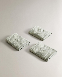 Zara Home - Набор жаккардовых велюровых полотенец для рук (3 шт.), зеленый, 30х30 см