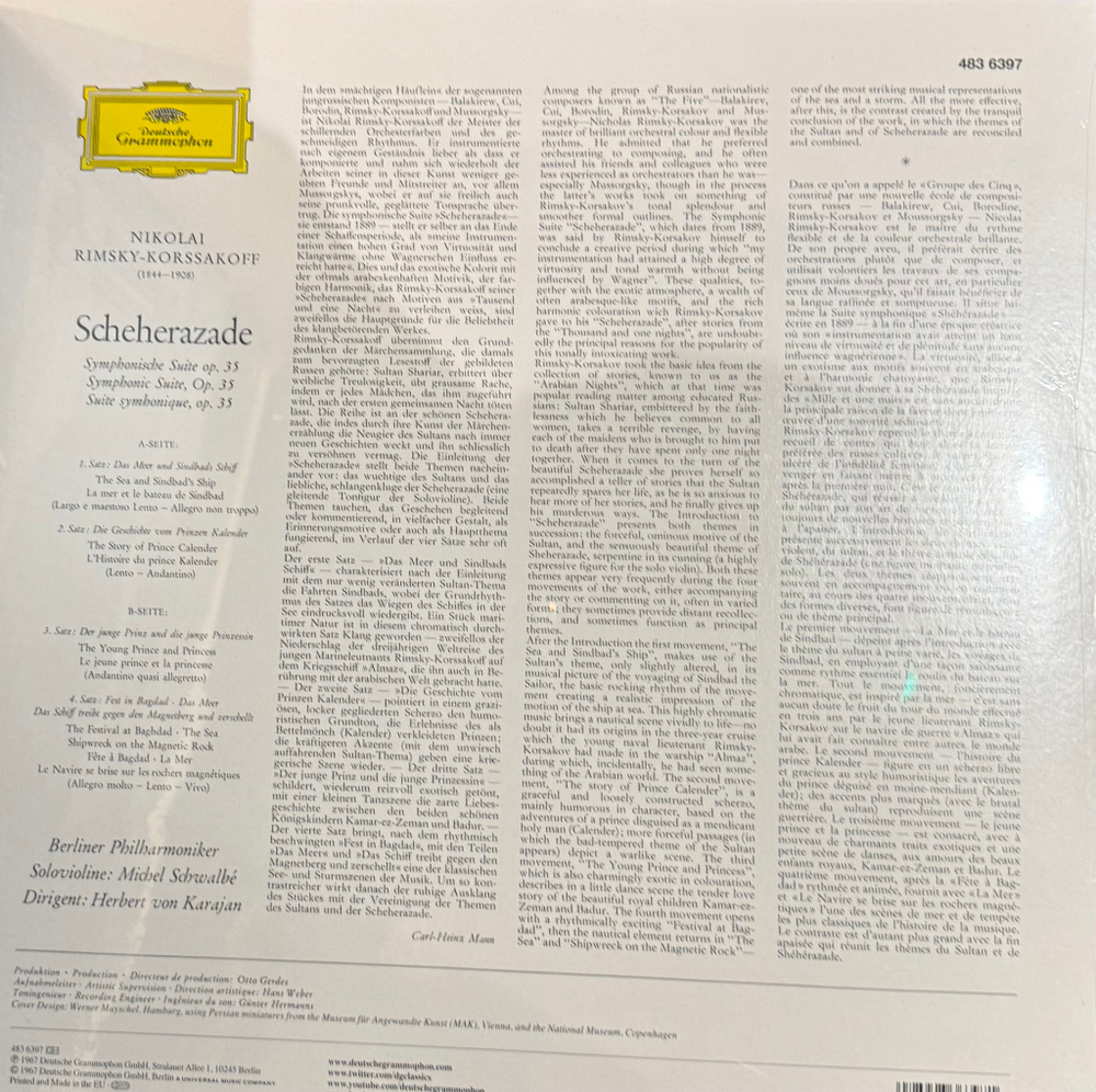 Виниловая пластинка Rimsky-Korsakov, Herbert von Karajan ‎– Scheherazade LP