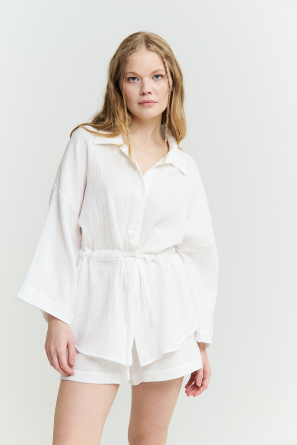 Муслиновый костюм-тройка молочный в 44 размере