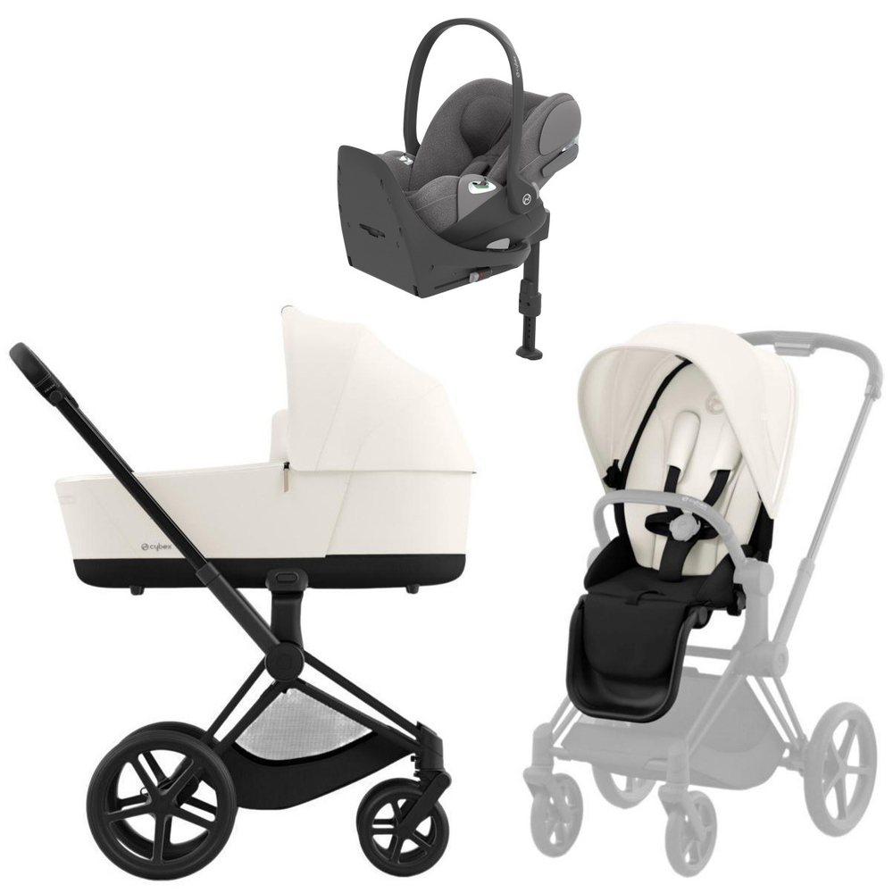 Коляска Cybex Priam IV Matt Black complete Cloud T Mirage Grey Plus Base T 4 в 1 Off White