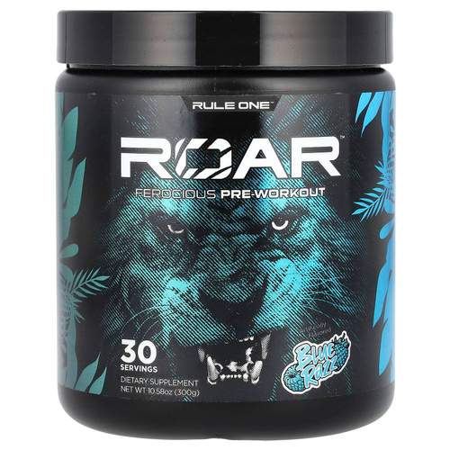Rule One Proteins, Roar, Ferocious предтренировочный комплекс, со вкусом голубой малины, 300 г (10,58 унции)