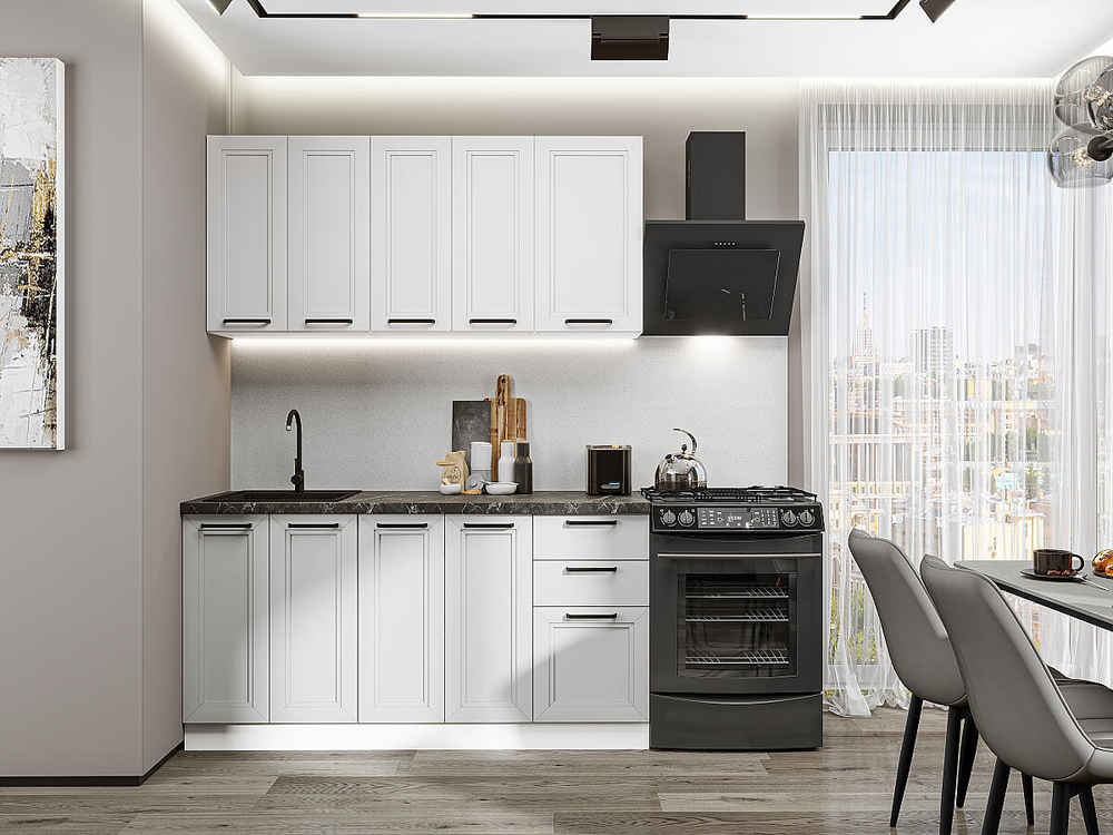 Прямая модульная кухня Нео-01 White Silk/Grey Silk - Белый 2140*1600*600