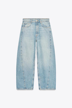 ZARA ДЖИНСЫ TRF BAGGY BALLOON СО СРЕДНЕЙ ПОСАДКОЙ, ГОЛУБОЙ