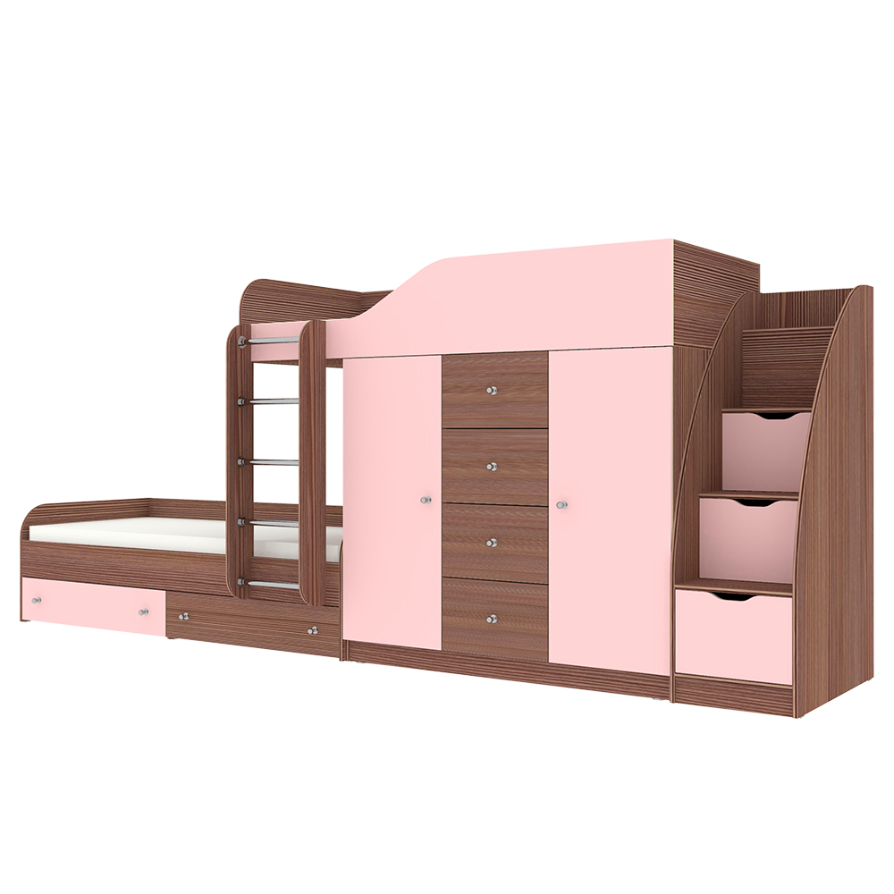 Кровать двухъярусная КарИВи Астра 6 с лестницей Комод КарИВиом Бодего Темный Розовый