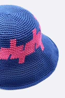 ZARA КОМБИНИРОВАННАЯ ШЛЯПА ИЗ КРУЖЕВА КРОШЕ, СИНИЙ