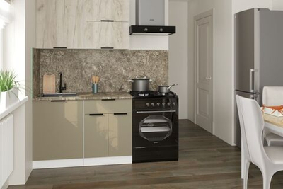 Кухонный гарнитур Альба лайт 1200 мм, каркас ЛДСП, фасад ЛДСП, Белый/Дуб браун/Мокко