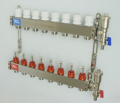 Колл. группа БЕЗ КРАНОВ (КВАДРАТ,нерж) с расход.  8-вых. ViEiR (3/1шт) Т