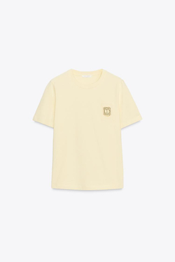 ZARA МАЙКА С БРОШЬЮ, ЖЕЛТЫЙ