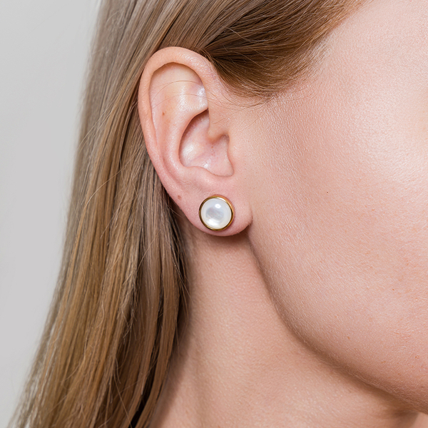 Серьги-пусеты Fiore Luna Сфера SHELL WHITE AE02913-2 BW/G