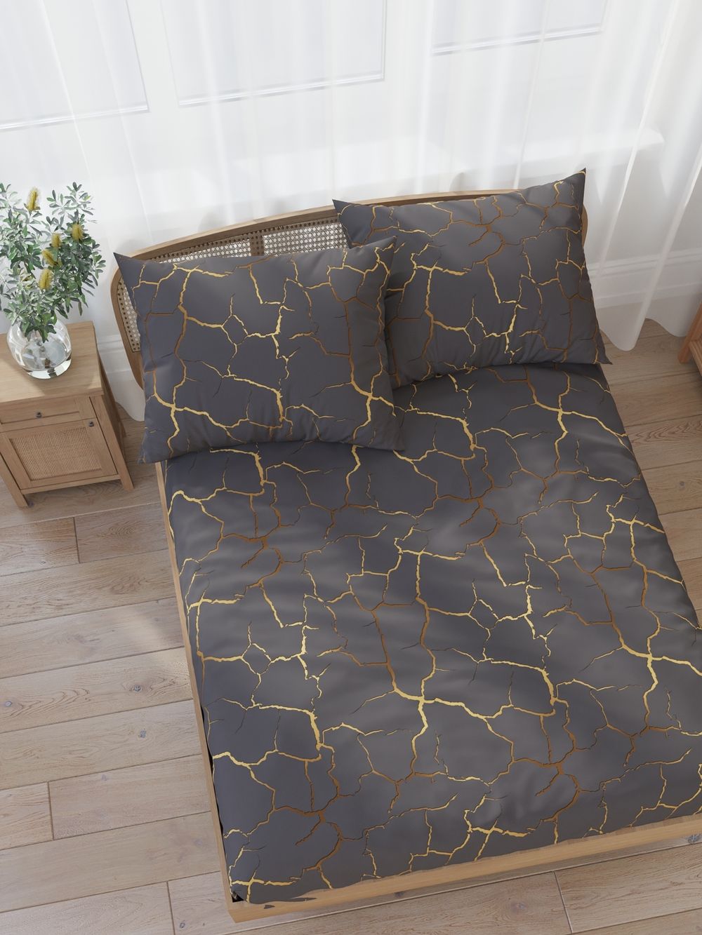 Постельное белье поплин Сказка "Кракле (серый)" 1,5-сп  Наволочка 50х70 см 1 шт Простынь  150x215 смПододеяльник 145x215 см