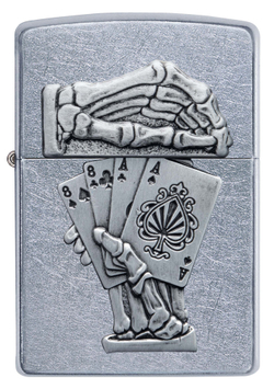 Зажигалка Zippo Dead Mans Hand с покрытием Street Chrome, латунь/сталь, серебристая, 38x13x57 мм