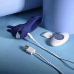 Синее эрекционное виброкольцо с клиторальной подушечкой и пультом ДУ Adjustable Fun Ring