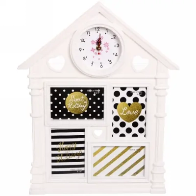 Фоторамка-коллаж с часами 52*42см «Дом» цвет белый, на 4 фото, пластик