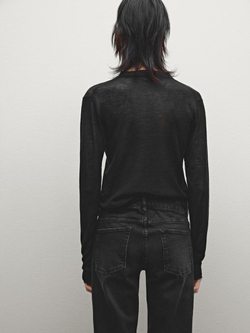 Massimo Dutti Легкий кардиган с эффектом потертости, черный