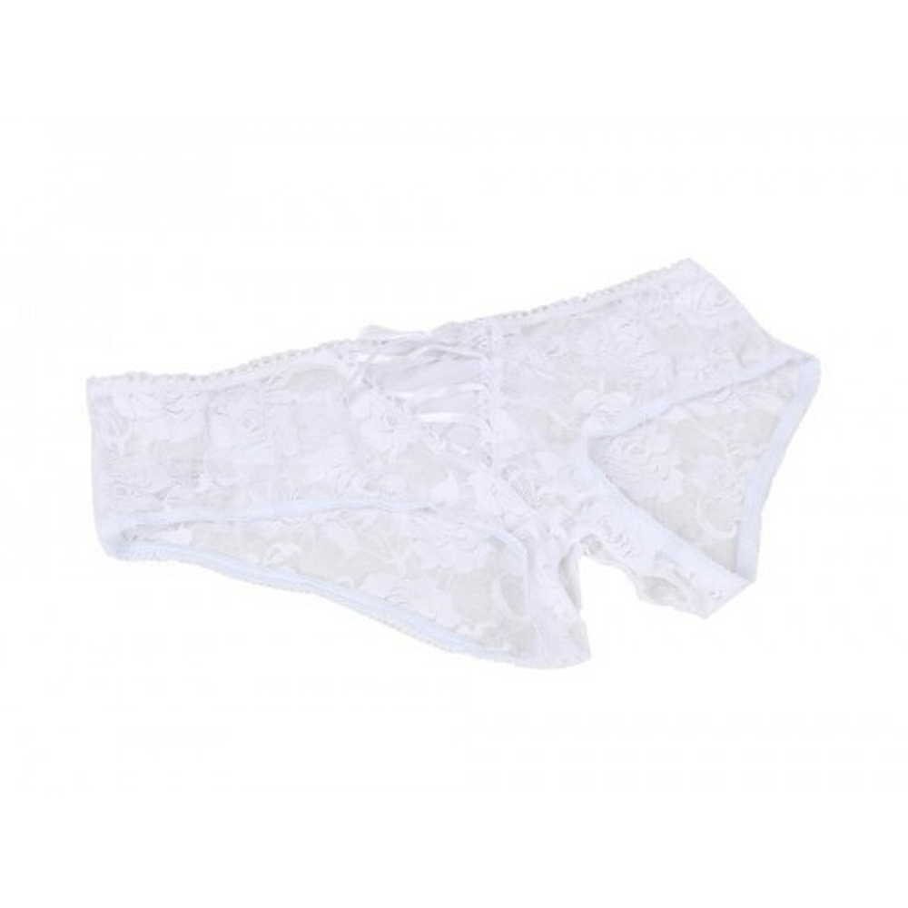 Трусики кружевные с завязками, белые, M-L