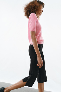 ZARA СВИТЕР ИЗ 100% ШЕРСТИ С КОРОТКИМИ РУКАВАМИ, ЯРКО-РОЗОВЫЙ