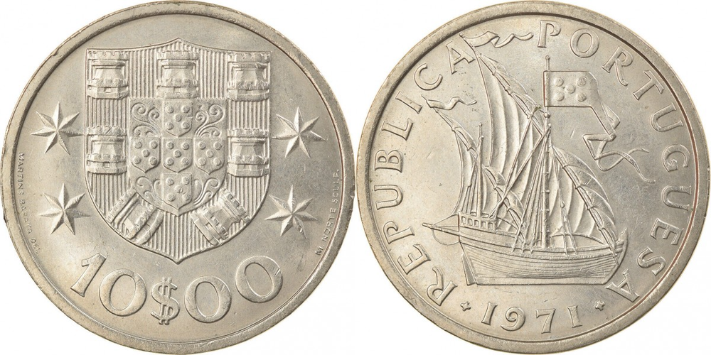 Португалия 10 эскудо, 1971 - 1974 Каравелла XF