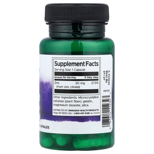 Swanson, Цитрат цинка, 30 мг, 60 капсул