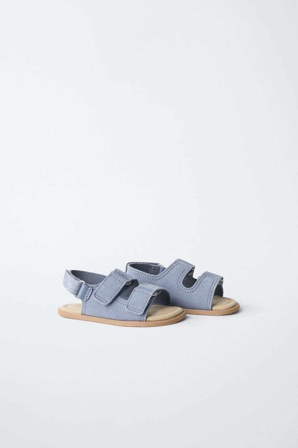 ZARA КОЖАНЫЕ САНДАЛИИ BAREFOOT С ДВОЙНЫМ РЕМЕШКОМ, СИНИЙ