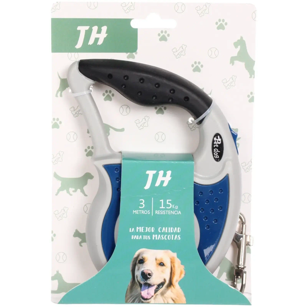 Поводок-рулетка для малых и средних пород «МОЙ БРО», прорезиненная ручка, АВС пластик, антикоразийный карабин, цвет белый/синий, 3м, нагрузка до 15кг