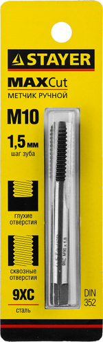 STAYER М10 х 1.5, одинарный, метчик для сквозных и глухих отверстий (28021-10-1.5)