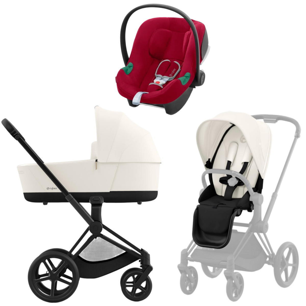 Коляска 3 в 1 Cybex Priam IV Matt Black complete и автокресло Aton B2 i-Size Dynamic Red Off White