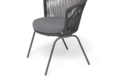 "Люксембург" стул плетеный из роупа, каркас из стали темно-серый (RAL7024) муар, роуп темно-серый круглый, ткань темно-серая 027