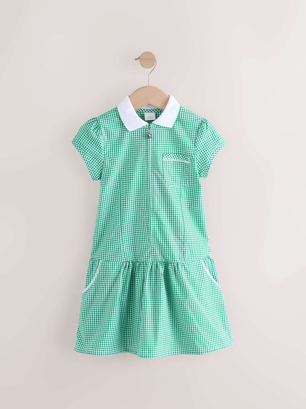 Сарафан школьный на молнии для девочки Next E65-038, Белый, Зеленый