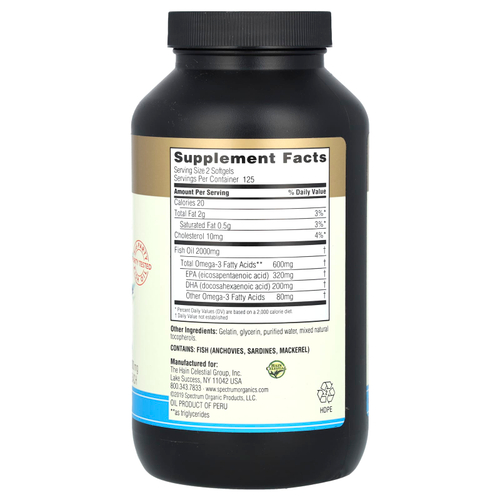 Spectrum Essentials, Рыбий жир, омега-3, 250 капсул (500 мг в каждой капсуле)