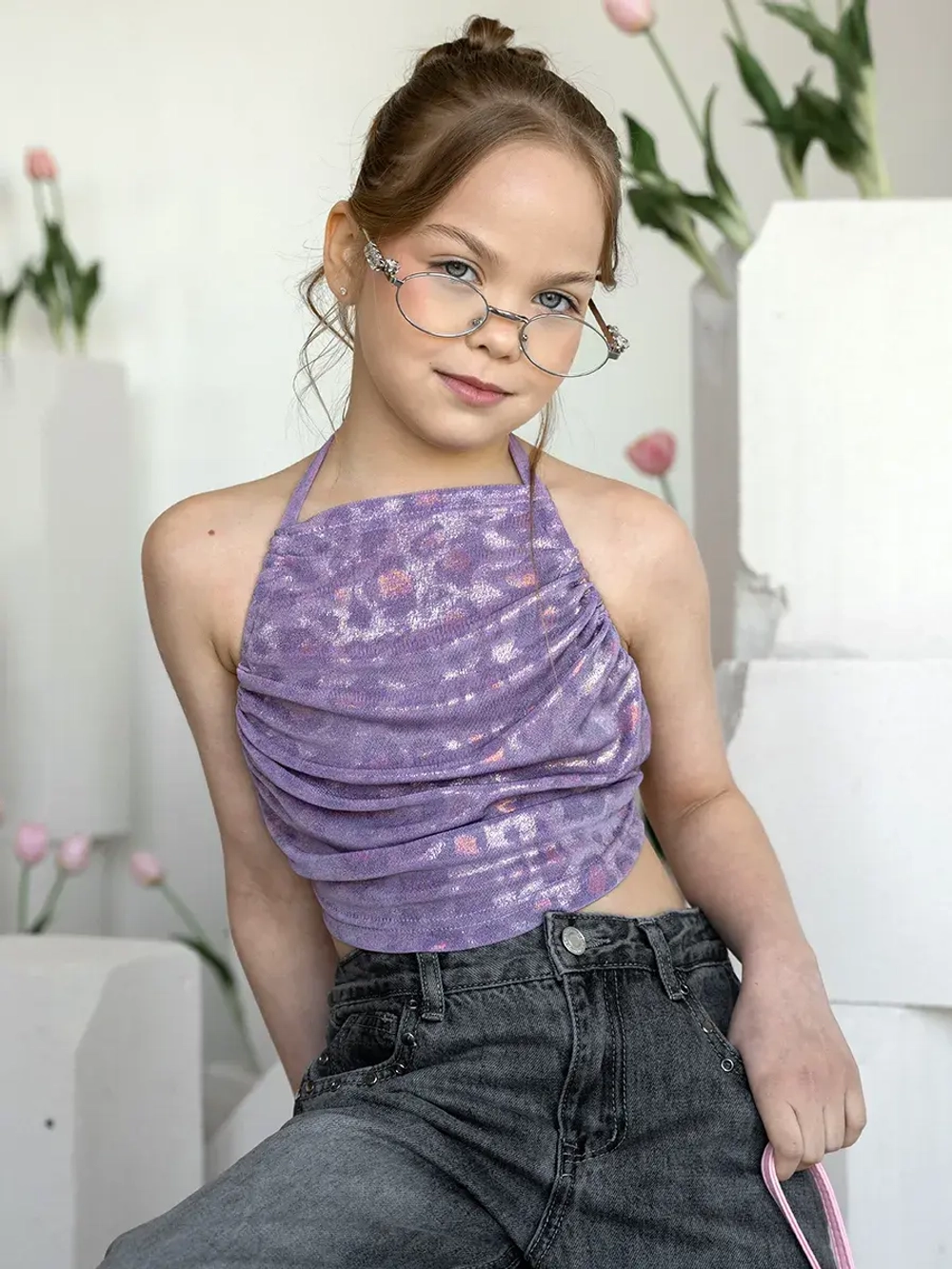 Летний топ для девочки на завязках