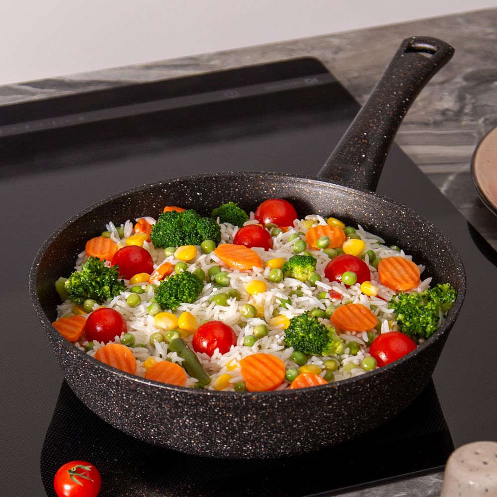 СКОВОРОДА AGNESS ГЛУБОКАЯ С АНТИПРИГАРНЫМ "МРАМОРНЫМ" ПОКРЫТИЕМ, СЕРИЯ GRANITE, 24Х6,1СМ